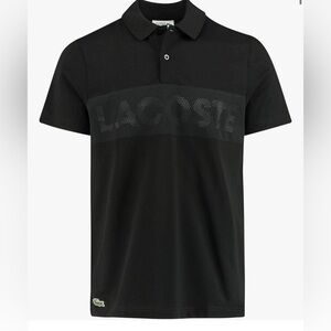 Lacoste Men's Polo Shirt black polo shirt with large logo covered by fabric L